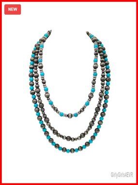 Multi Strand Turquoise Chip Choker Necklace Western Boho Chic 3 Layer Lobster